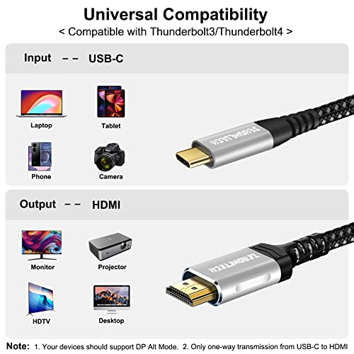 USB C ל- HDMI כבל 10ft, 4K@60Hz קצב רענון גבוה, HDMI לסוג C כבל C עבור משרד ביתי, [Thunderbolt
